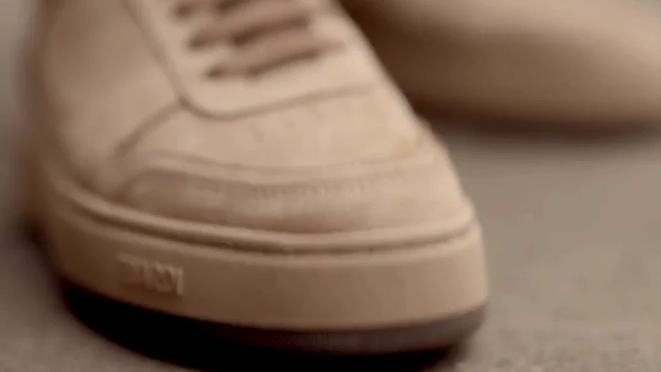 Close-up views of an Elvardi beige sneaker