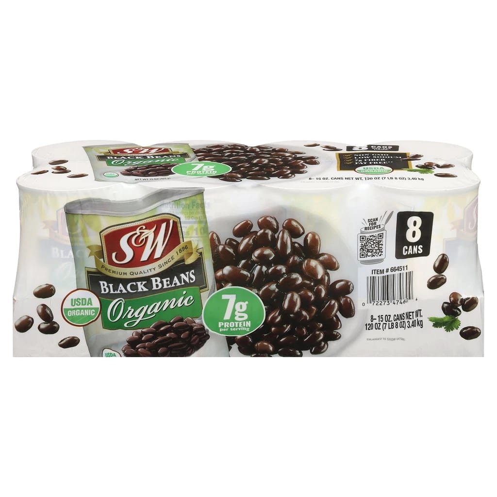 S&W Organic Black Beans, 8 × 15 oz cans