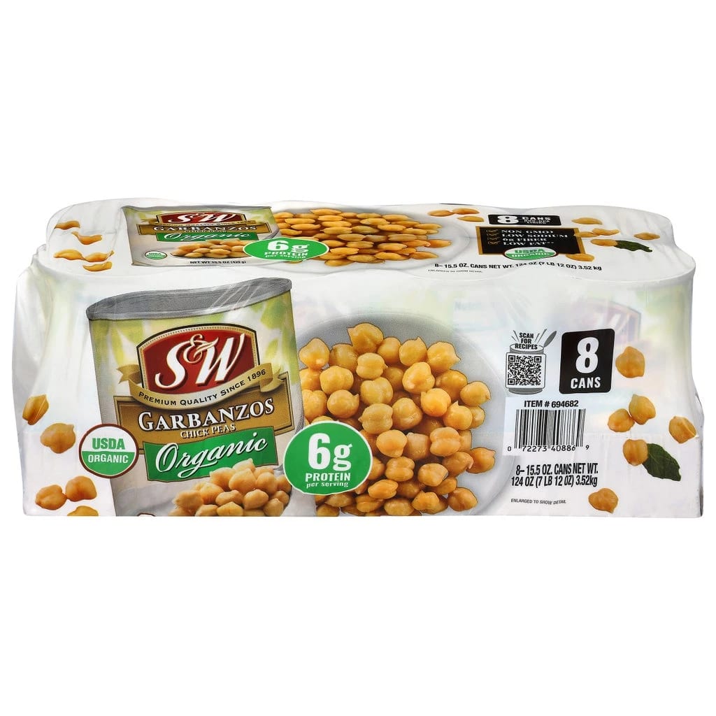 S&W Organic Garbanzo Beans, 8 × 15.5 oz cans