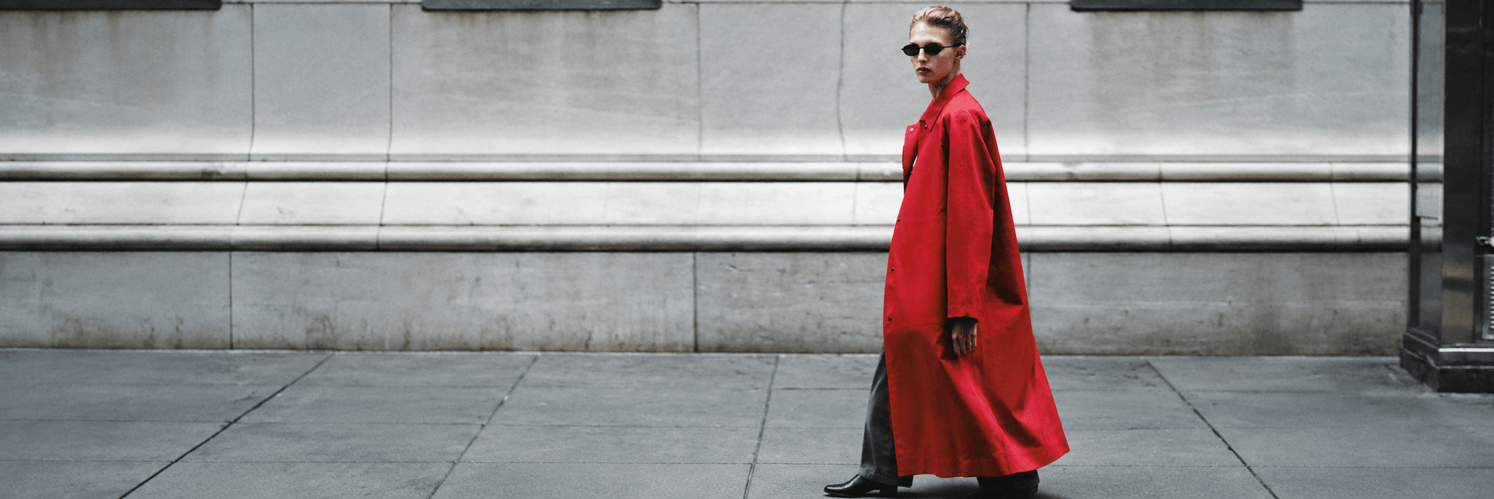 Zara street-style campaign featuring a model in a red coat