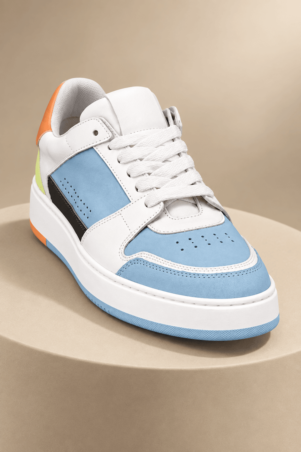 White and powder-blue leather trainer