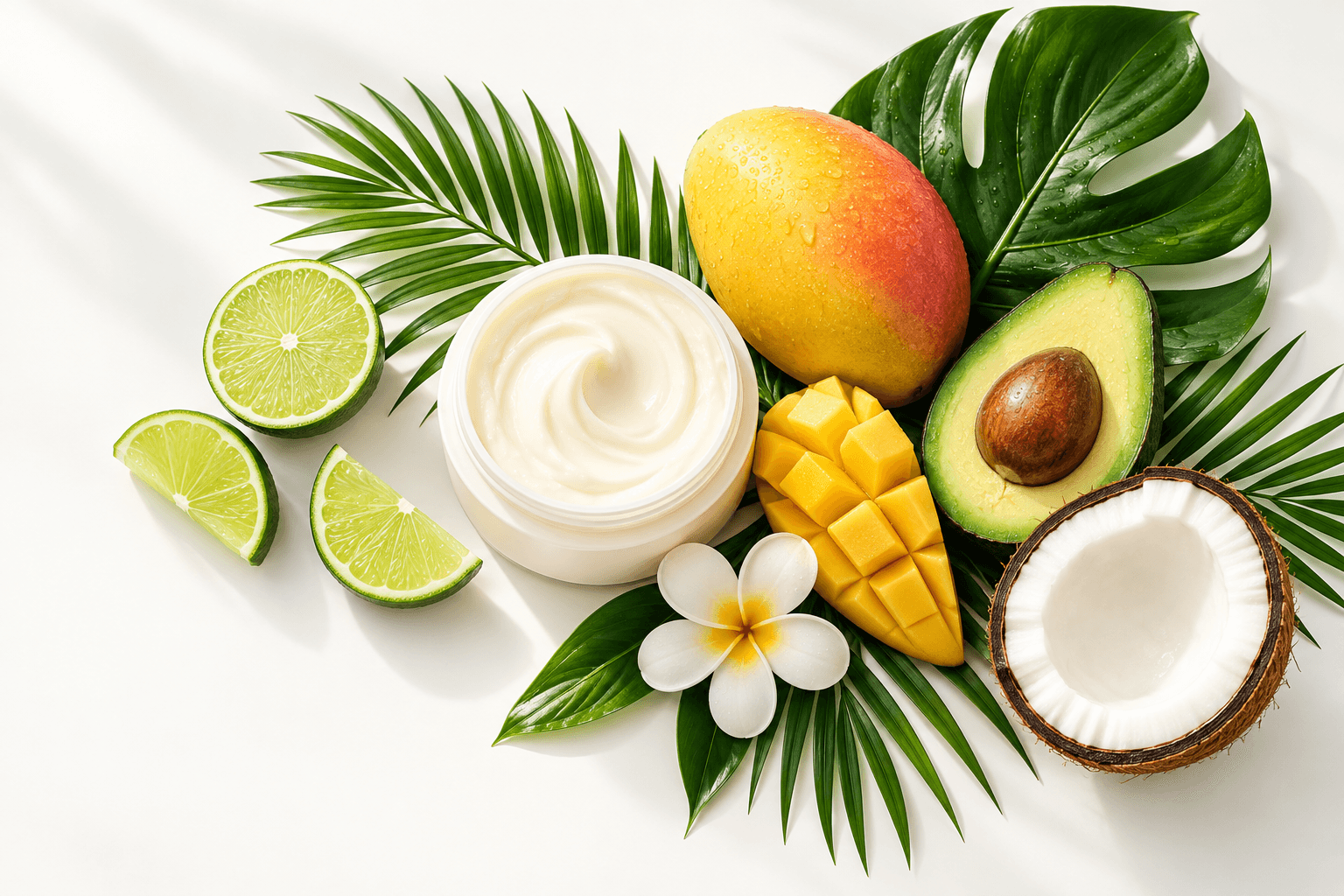 Tropical fruit and botanical body cream arrangement