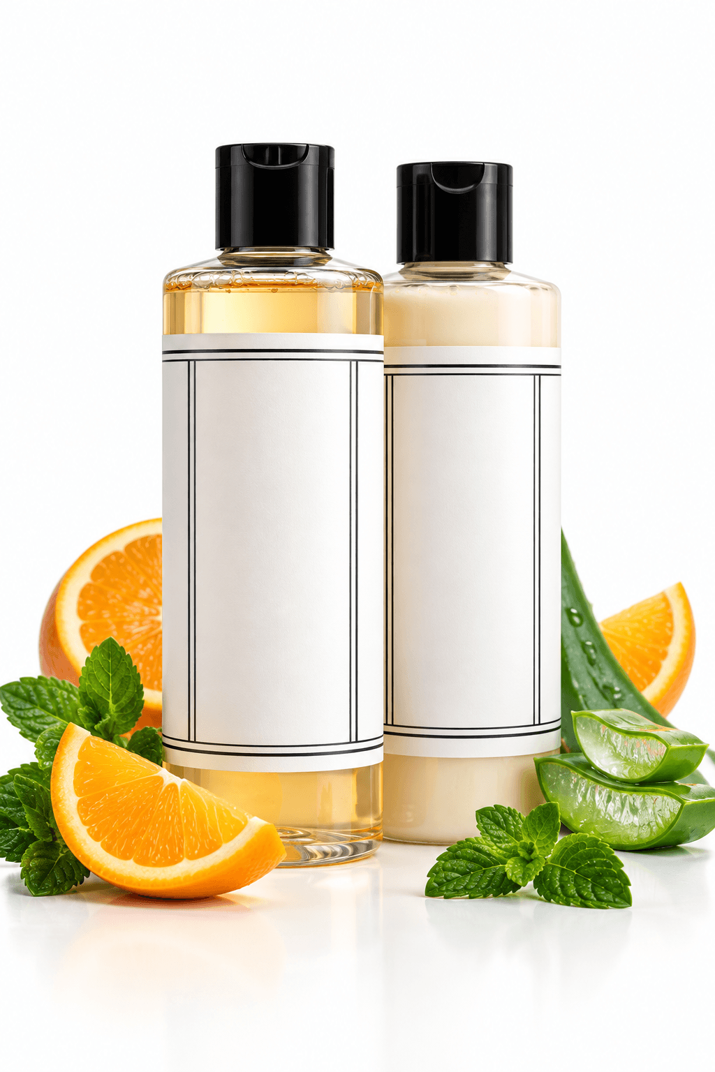 Orange and aloe shampoo and conditioner products