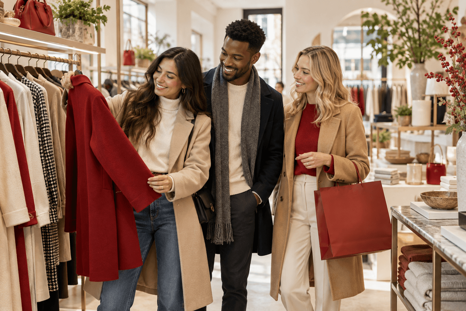 Shoppers browsing a curated fashion outlet