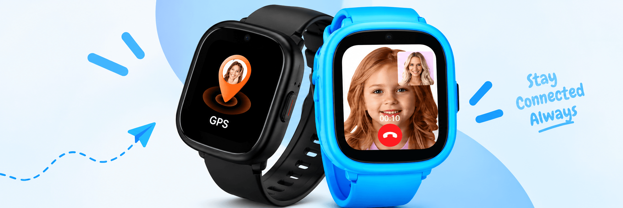 Black and blue GPS smartwatches for children