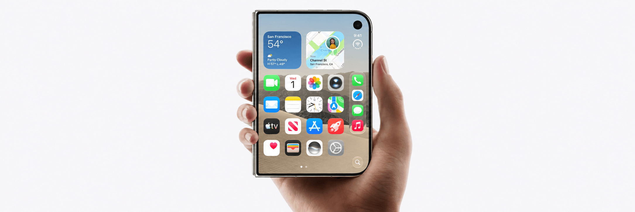 An iPhone held in one hand showing the Home Screen